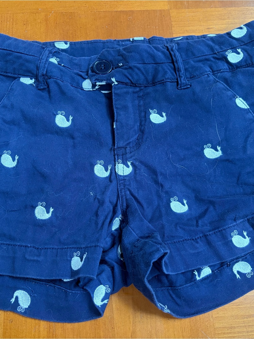 Juniors Navy Whale Embroidered Cotton Shorts